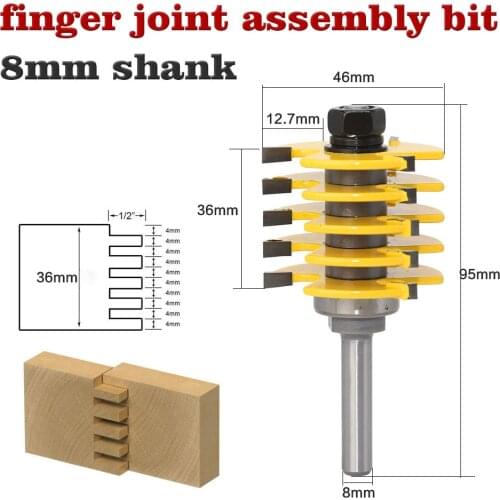 1pc Box Joint Router Bit - Adjustable 5 Blade - 3 Flute - 8" Shank For Wood Cutter Tenon Cutter for Woodworking Tools