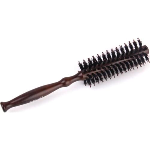 Wood Handle Hairdress Styling Curling Bristle Round Hair Brush Comb Drying