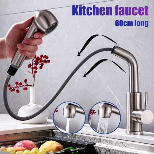 Silver Black Kitchen Faucet Stainless Steel Two Function Single Handle Pull Out Mixer Hot and Cold Water Taps Deck Mounted