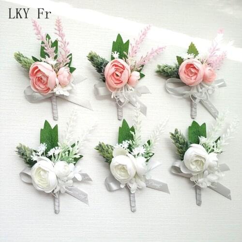LKY Fr Boutonniere Buttonhole Wedding Corsage Pin Flowers Bracelet Bridesmaid Boutonniere Men Wedding Buttonhole Planner Corsage