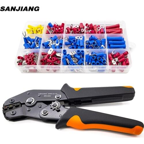 Assorted Spade Terminals Insulated Cable Connector Electrical Wire Crimp Butt Ring Fork Set Ring Lugs Rolled Crimping tool Kit
