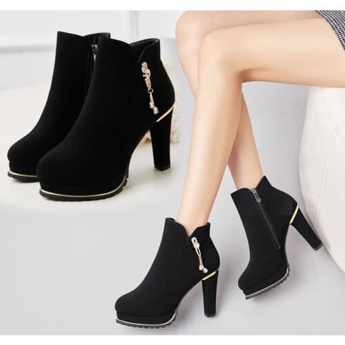 Fashion shoes women 2021 autumn new thick heel high heel fashion womens shoes pendant Korean side zipper increased single shoes