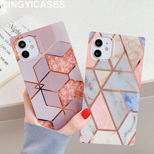 Plating Geometric Marble IMD Phone Case for Iphone 12 11Pro Max XR X XS Max SE 20207 8 Plus Silicon Cases Soft Cover