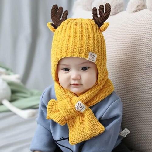 Xmas Hotest Toddler Infant Baby Girls Boys Deer Antlers Beanie Cap Winter Hooded Scarf Knitted Cap Cute Gift Suit Fit 1-5 Years