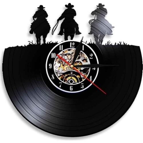 Cowboy Wall Art Wall Clock Horse Rider Vinyl Record Wall Clock Western Wall Decor Rodeo Horse Riding Cowboy Vintage Clock Watch