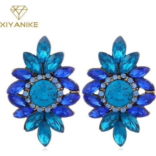 XIYANIKE New Colorful Flower Big Brand Design Luxury Acrylic Crystal Gem Earrings For Women Statement Jewelry Gift Brinco E589