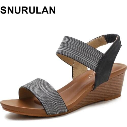 SNURULAN New Womens Sandals American Sandals Womens Cross-Border Gold Powder Wedges With elastic Plus Size 42Womens Sandals