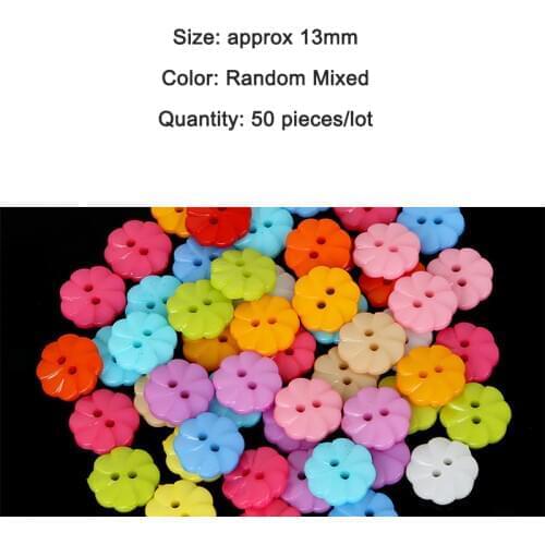 50pcs Assorted Random Mixed Children Buttons Plastic Flower Shape Sewing button for DIY Craft Scrapbooking Accessories Crafts