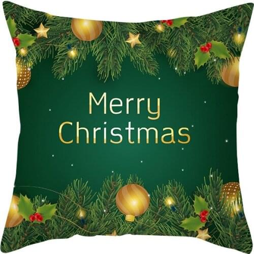 Christmas Cushion Cover New 2022 Green Merry Christmas Printed Polyester Decorative Pillows Sofa Home Decoration Pillowcas 45*45