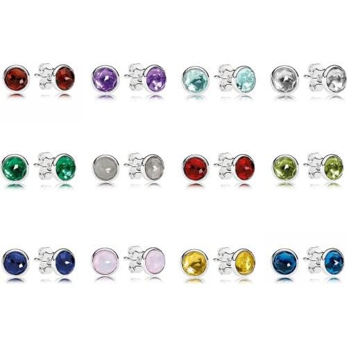 Authtntic 925 Sterling Silver Earring Birthday Gifts Twelve Months Droplets Studs pandora Earrings For Women Jewelry Gift