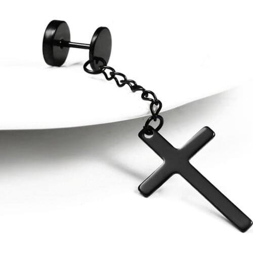 1 pair/2 pcs Stainless Steel Trendy Earrings For Women and Men Barbell Chain Cross Pendant Earrings Street Pop Punk Jewelry