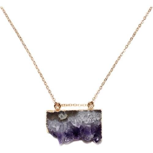 Top Grade Purple Amethysts Druzy Pendant Geode Raw Crystal Necklace Irregular Size Gemstones Jewelery Gift for Women Girl