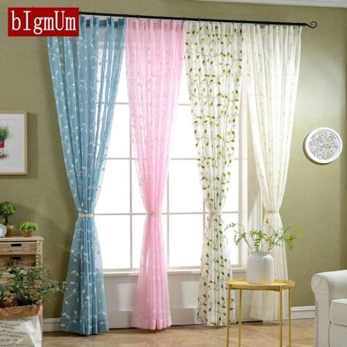 Embroidery Leaf Tulle Curtain for Living Room Perspective Linen Sheer Curtain Door Window Voile Pastoral Blinds Kitchen Cortinas