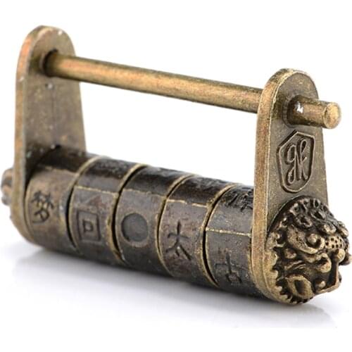 Keyed Padlock For Door Closet Suitcase Zinc Alloy Vintage Antique Bronze Chinese Password Padlock Jewelry Box Lock