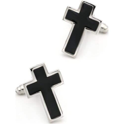 Mens Cross Cuff Links Copper Material Black Color