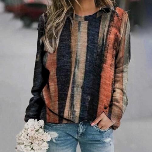 Stripe Print Women Tshirts Long Sleeve O-neck Pullover Tops Femme T-shirts Camisas De Mujer Clothes Vintage T Shirt Women