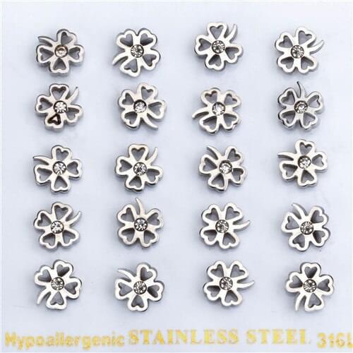 10pairs card wholesale stud earrings Stainless Steel Gold Silver Color Earring Fashion Jewelry For Women/Girl