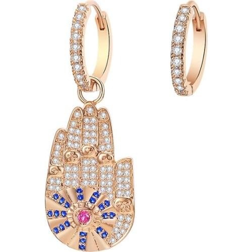 Lucky Palm Shape Gold Silver Color Earrings For Women Hamsa Hand Multicolor CZ Zircon Earrings Jewelry 2020 Fashion New Gift