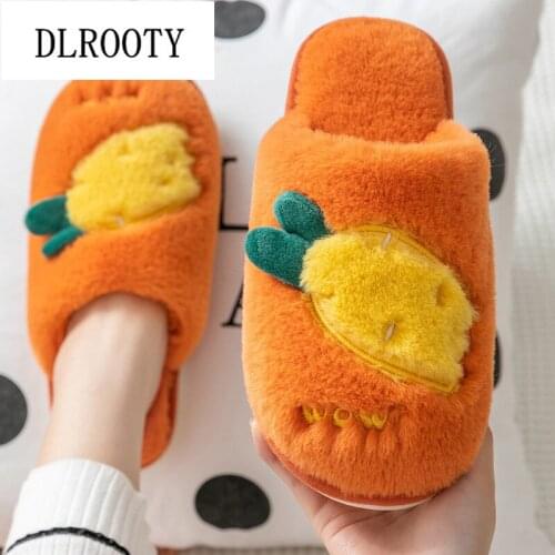 Women Winter Warm Slippers Indoor Carrot Fashion Platform Silent Non-slip Short Plush Shoes Woman Slides Flat Casual Flip Flop