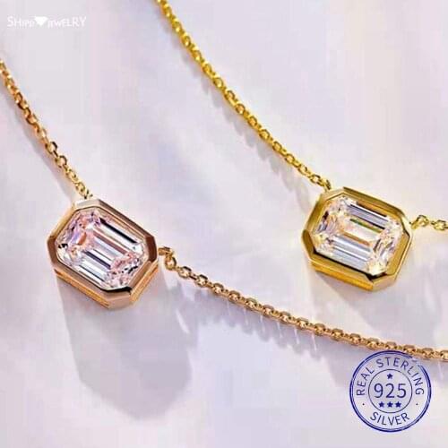 Shipei 925 Sterling Silver Emerald Cut 1.5 CT Created Moissanite Gemstone Simple Pendant Necklace For Women Fine Jewelry Gift