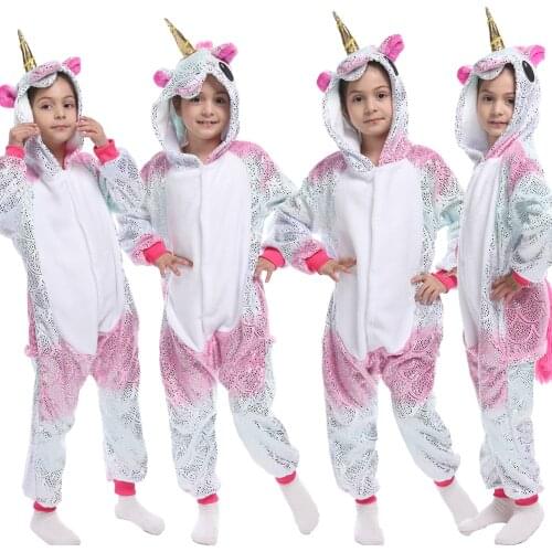 Winter Pajamas Girls Unicorn Kigurumi Onesie Pajamas Flannel Warm Cartoon Sleepwear Unicornio Anime Pyjama Kids 4 6 8 10 12Years