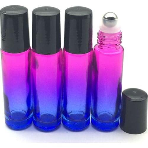 1pcs 10ml Gradient Red-blue Roll On Glass Bottle Empty Fragrance Perfume Essential Oil 10cc Roller Bottle Black Plastic Cap