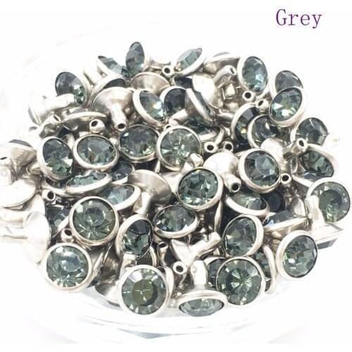 100Set 8mm Gray/Black Copper Spikes and Studs Crystal Rhinestone Rivets For Leather Clothes Bags Shoes Decorative Crafts