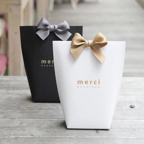 20Pcs Merci Candy Boxes Upscale Black White Bronzing French Thank You Wedding Favors Gift Box Package Birthday Party Favors Bags