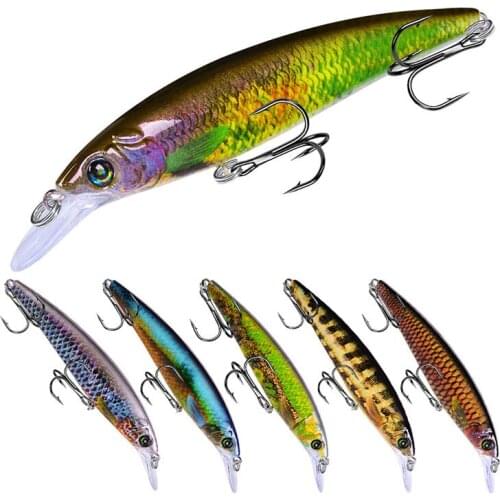 6pcs 11.3cm/14g Artificial Graffiti ABS Plastic Hard Bait Robust 4 # Three Carbon Steel Hooks 3D Eyes Floating Water Bionic Bait