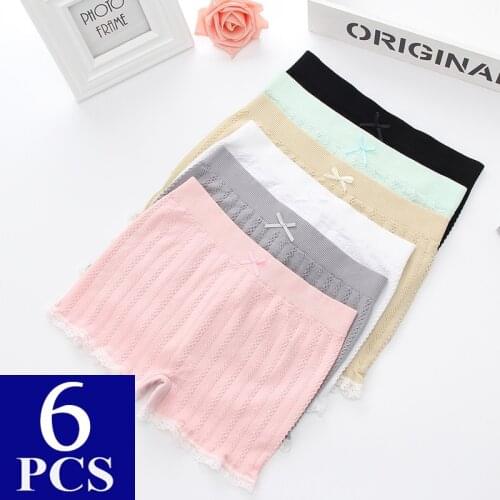 6pcs Cute Underwear Women Cotton Girls Boyshorts Fashion Bow Solid Underpants Female Black Penties Mid-rise Lingerie One Size