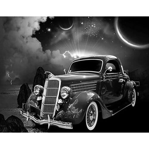 5D DIY diamond painting full square/round drill Black and white car diamond embroidery landscape mosaic crystal pattern P1143