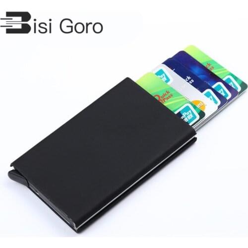 BISI GORO Automatic Black Men Credit Card Case Solid Slimporta Tarjetas Aluminium Anti Rfid Protection Credit Card Holder 6 Bit