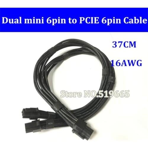 Dual Mini 6Pin to PCI-E pcie GPU 6-Pin PCI Express Power Cable for MacPro MA970 A1186 Graphic Video Card Black 16AWG 37CM