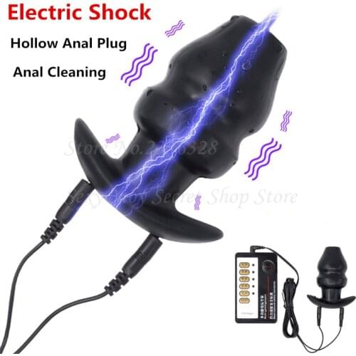 Electro Shock Hollow Butt Plug Enemator 10 Speed Vibrator Anal Dilator Peep Electric Massager Sex Toys for Men Women Couples