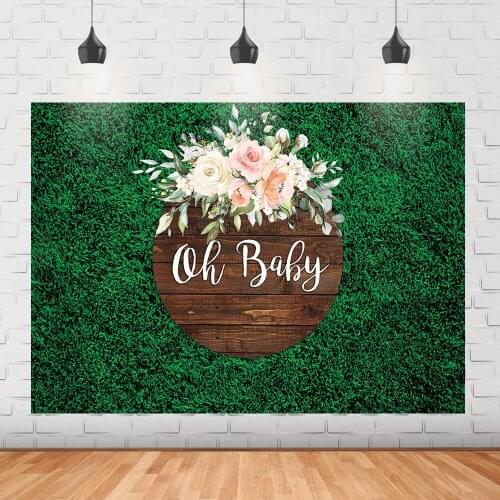 Oh baby green grass wall background newborn birthday baby shower party grass photography portrait photo studio props