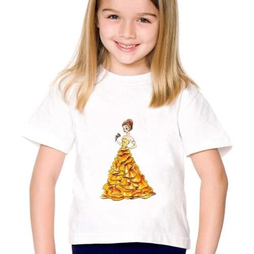 Belle Beauty and The Beast Printed T Shirt Children Disney Princess Graphic T-shirt Harajuku Girls Tops Tee Cute Kids Tshirts