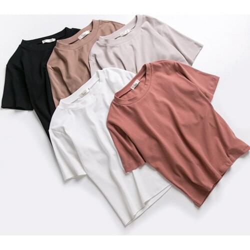 Cotton T Shirt Women Summer New Oversized Solid Basic Tees Female O Neck Tops Casual Loose Tshirt Korean Woman Clothes