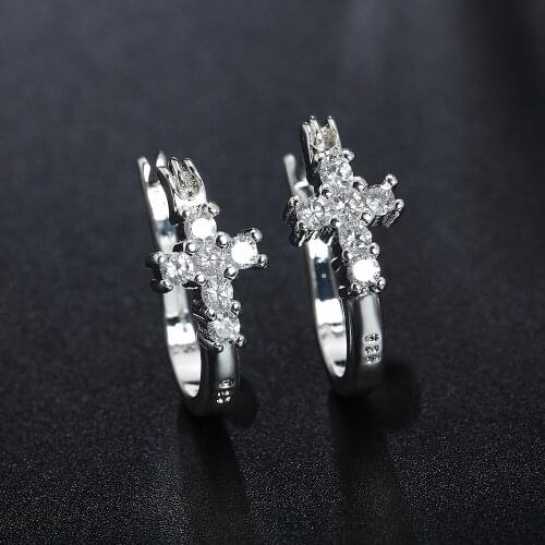 Hot new 925 Sterling Silver cross Ear buckle crystal diamond Earrings for Women party Jewelry lady Trendsetter Christmas Gifts