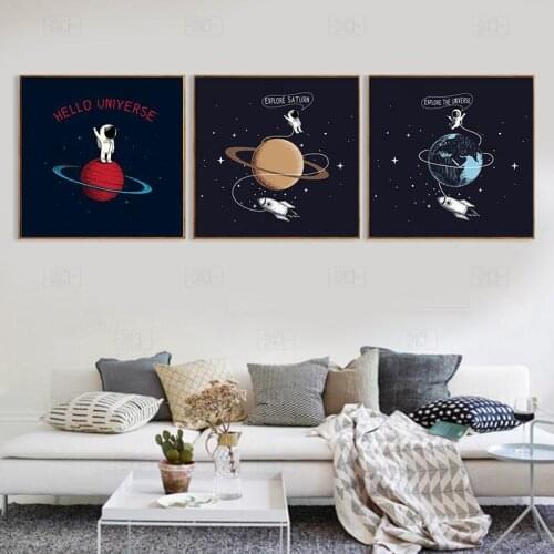 Cartoon Astronaut Space Star Print Home Wall Art Decor Painting Kid Bedroom Picture Nordic Minimalist Art Decor Canvas Painting