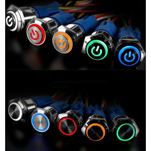 16mm metal push button switch power button LED light Waterproof Flat circular self-lock self-reset button 3v 12v 24v 110v 220v