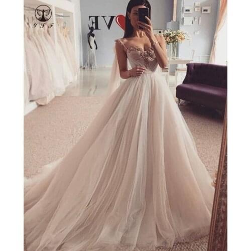 Fashion Vestidos De Novias Spaghetti Strap Sweetheart Beaded Pearls Fairy Wedding Dresses 2020