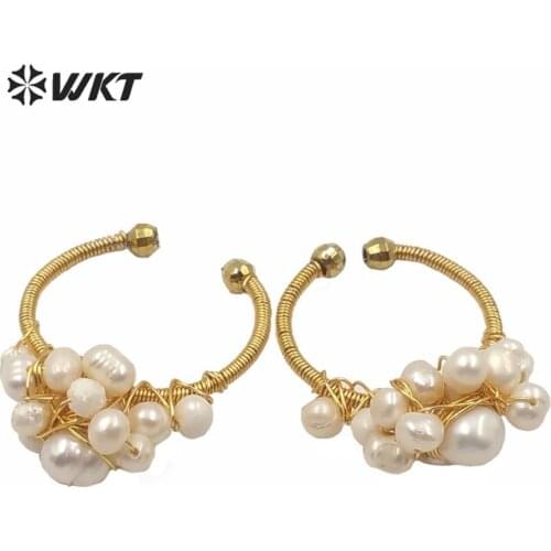 MPR006 Charming Gold Plated Women Ring Handmade Wire Wrapped Pearl Charms Rings Luxury Cluster Pearls Ring