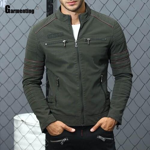 Garmenting Men Trendy 2021 Faux Pu Leather Jackets Autumn European and American style Mens Green Outerwear Winter Velvet Jackets