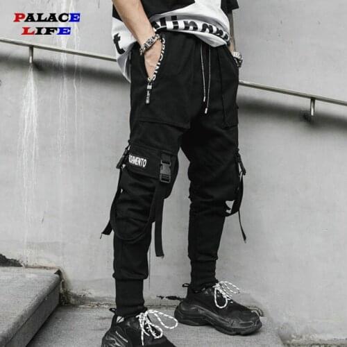 2020 new hip-hop jogger mens black harem Trousers Spring multi-pocket Fashion Ribbons Male Sweatpants streetwear casual pants