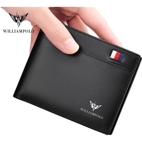 WILLIAMPOLO 2020 Mens Slim Wallet Genuine Leather Mini Purse Casual Design Bifold Wallet Short Small Pouch Gift PL181342