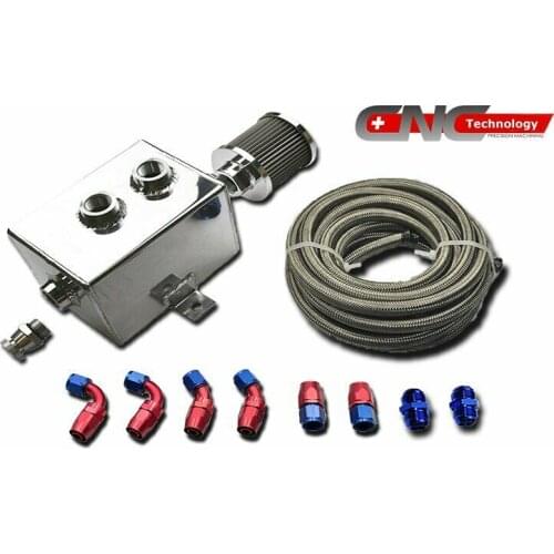 3L_OT_PO_SS - 3L Polished ALUMINIUM OIL CATCH CAN TANK KIT AN10 W/ FITTINGS SQUARE STYLE