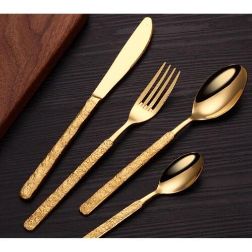 4 pieces of retro platinum stone pattern set, stainless steel cutlery set, including knife/fork/spoon/tea spoon