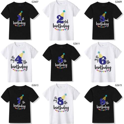 New Kids Boys Girls Summer Birthday T-shirts Short Sleeved T Shirt Size 1 2 3 4 5 6 7 8 9 Year Children Party Clothing Tees Tops