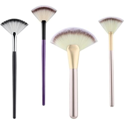 Single Fan-shaped Makeup Brush With Long Handle Plastic Fiber Hair Makeup Brush Professional Highlighter Blush Cosmetic Brushes
