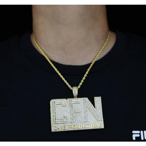 Wholesale Iced Out 5A Cubic Zirconia Letter Came From Not Thing Charm Pendant with Rope chain Trend Fashion Hip Hop CZ Necklace